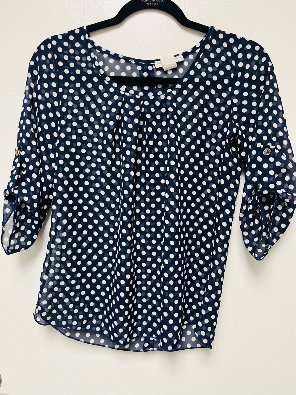 a'gaci Navy and White Polka Dot Blouse